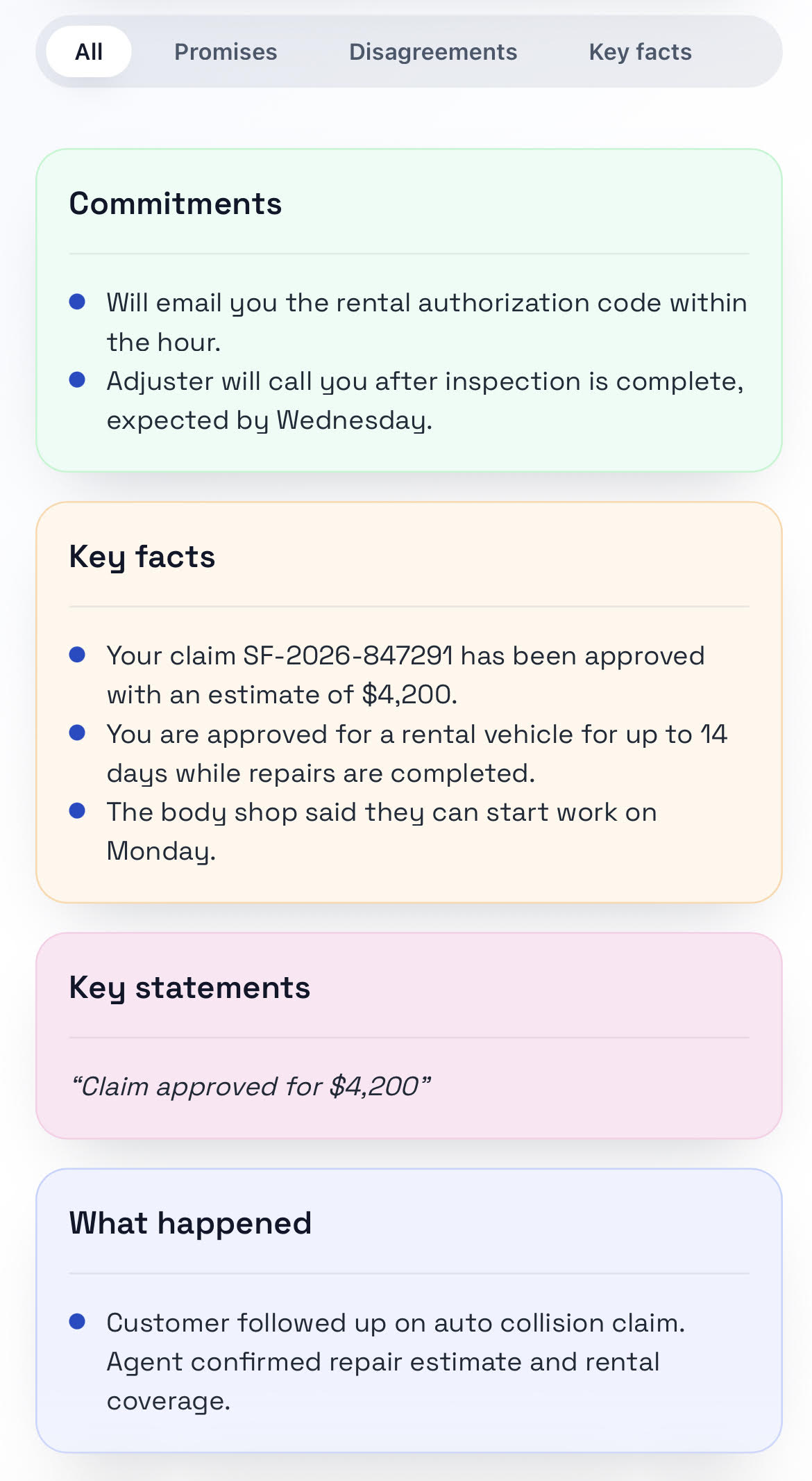 State Farm call receipt bottom